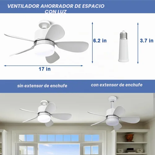 Vista 2 de Luz de ventilador de enchufe con control remoto, ventilador de techo Blanco