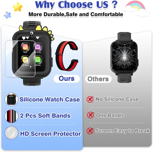 Vista 3 de Reloj inteligente para niños con caja de reloj, Negro, Pequeño, Negro
