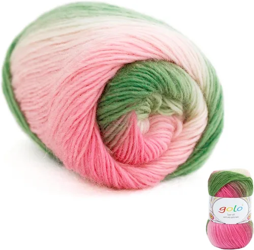 Vista 12 de Hilo de lana golo para tejer 200 yardas, hilo Cachemire multicolor arcoíris
