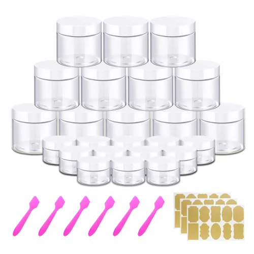 Vista 14 de Paquete de 12 recipientes pequeños de plástico de 4 onzas con tapas + paquete de 12 tarros de muestra de cosméticos de 0.7 oz/0.7 fl oz
