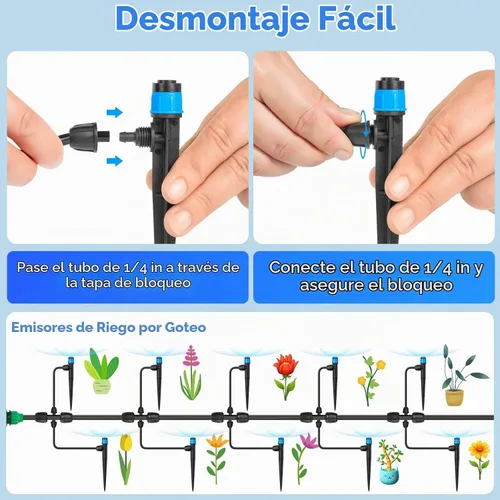 Vista 5 de Goteros de riego por goteo ajustables de 1/4 pulgadas para sistema de riego de jardín, paquete de 20