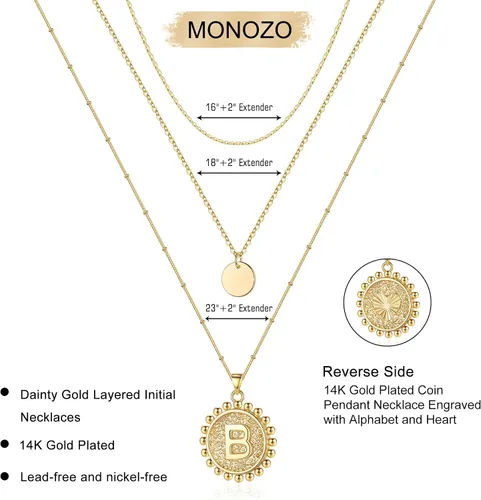 Vista 6 de Collares con inicial en capas de oro para mujer, chapado en oro de 14 quilates, gargantilla de disco de capas delicadas, collar hecho a mano
