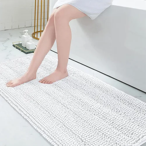 Vista 275 de Grandaily Alfombras de baño de felpilla a rayas de 24 x 16 pulgadas, extra gruesas y suaves, absorbentes, parte trasera de goma, alfombra de ducha