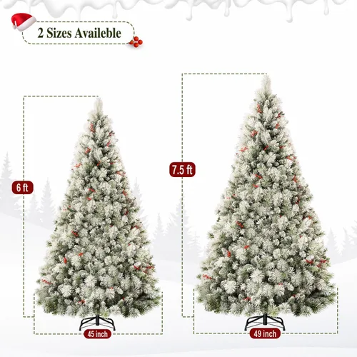 Vista 5 de Árbol de Navidad preiluminado flocado de 6 pies con agujas de Pino flocado