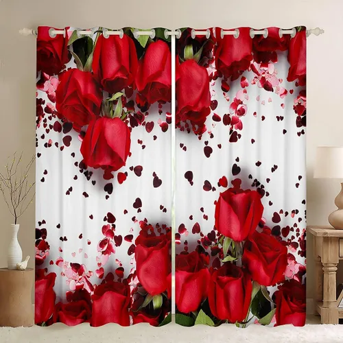 Vista 16 de Feelyou Cortinas de ventana de rosas para decoración de dormitorio, rosas de arco iris, cortinas de ventana florales para parejas, amantes de ramo