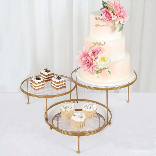 Vista 11 de Efavormart - Paquete de 2 elevadores de plástico transparente de 12 pulgadas con borde dorado para cupcakes y postres, soporte desechable para tartas