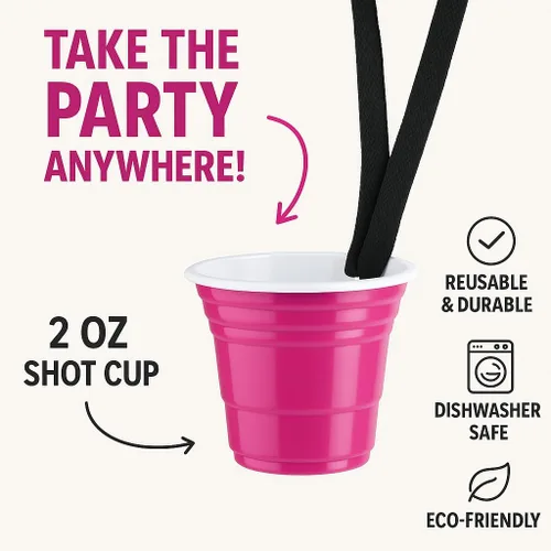 Vista 4 de Red Cup Living Vasos de chupito rosa con cordón, vasos reutilizables de plástico de 2 onzas, vasos de tequila, vasos pequeños para fiesta, inyección