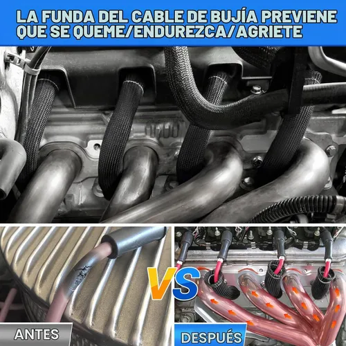 Vista 4 de Cable de bujía de protección contra el calor de la manga de 2500 ° de la bujía protector de arranque Botas Wrap para SBC BBC 350 454 8 piezas tapas