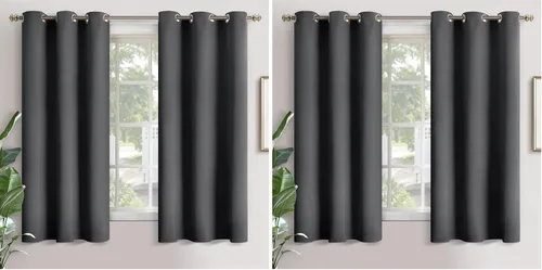 Vista 85 de YoungsTex - Cortinas blackout cortas, aislamiento térmico, ojales, oscurecen la habitación, privacidad, para cámper, sótano, cocina y baño, 2 Gris