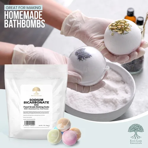 Vista 6 de Eco-Lux Essentials Bicarbonato de sodio puro, bicarbonato de sodio (11 libras) de grado alimenticio para limpieza, hornear, bombas de baño