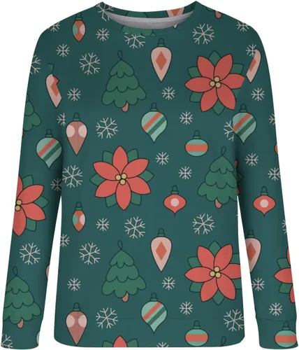 Vista 3 de Women's Holiday Sweatshirt Snowflake Print Lightweight Crewneck Pullover Casual Long Sleeve Holiday Sweater Top