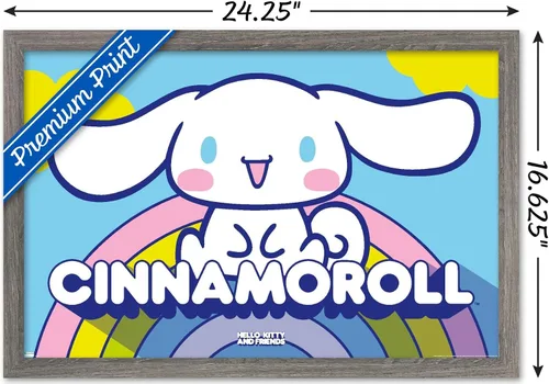 Vista 3 de Hello Kitty and Friends: 22 Over The Rainbow - Póster de pared de Cinnamoroll, 22.4 pulgadas de largo x 14.7 pulgadas de ancho, versión enmarcada