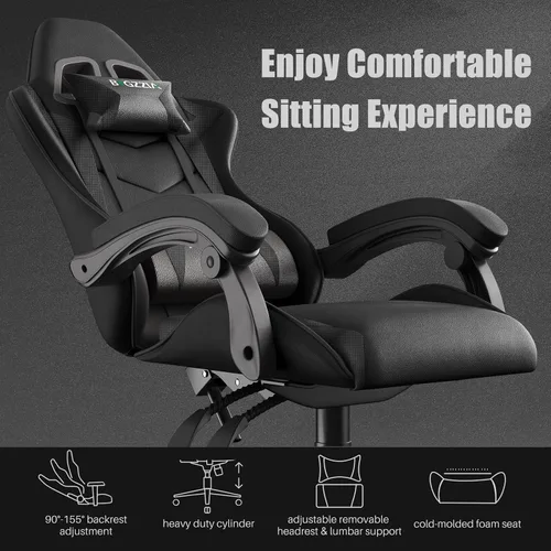 Vista 3 de Bigzzia - Silla de juegos con soporte lumbar, sillas ergonómicas para videojuegos, color negro