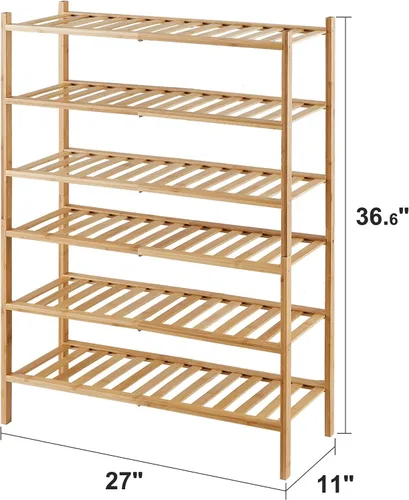 Vista 5 de viewcare Zapatero de bambú de 9 niveles para entrada, apilable Plegable Natural, zapateros independientes para pasillo armario