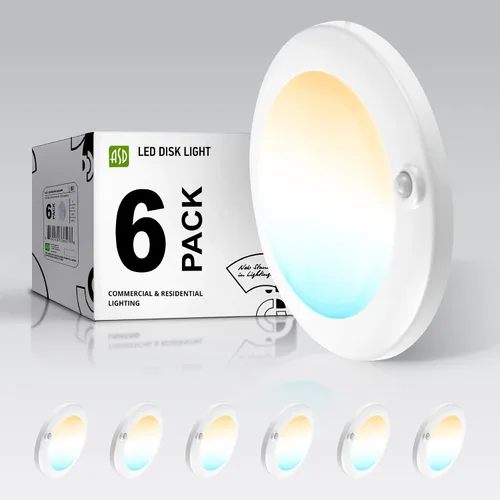 Vista 40 de ASD Paquete de 6 luces LED de disco de 4 pulgadas, 10 W 5CCT 2700K-5000K 685LM CRI90+, lámpara de techo regulable, disco de montaje en superficie