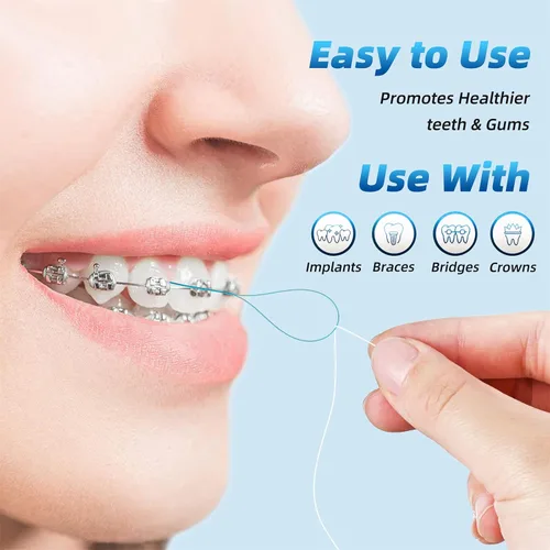 Vista 2 de Kuvvfe Enjuagadores de hilo dental, hilo dental de limpieza profunda para frenos, puentes, implantes 200 unidades (paquete de 4)