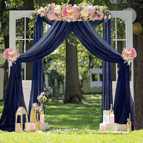 Vista 17 de FUHSY Tela de Drapeado Dorada para Arco de Boda 20 PIES 1 Panel Tela de Gasa Cortinas de Tela para Telón de Fondo de Arco de Boda Cortinas de Techo