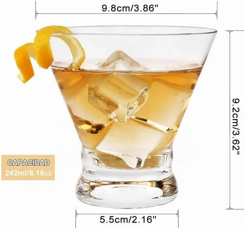 Vista 6 de Juego de 12 vasos de Martini – Copas de cóctel de diseño ceñido de 8 onzas con base pesada, construcción sin tallo para estabilidad – Vasos de barra