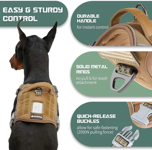 Vista 3 de BUMBIN Arnés para perros grandes sin tirones, arnés táctico para perro, con asa, arnés de chaleco ajustable para perro, correa elástica de 6 pies