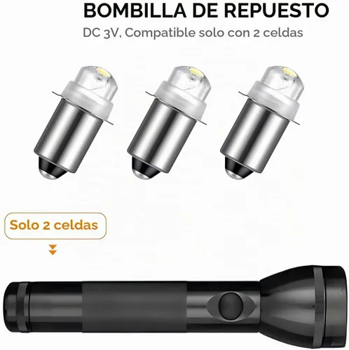 Vista 3 de Honoson - 2 bombillas LED de 3 V de repuesto para linterna P13.5S 30 lúmenes AA C D