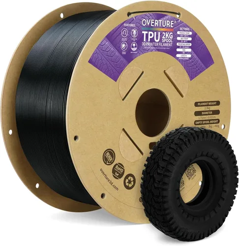 Vista 31 de OVERTURE - Filamento de TPU de 1/16 pulgadas, rollo flexible de poliuretano termoplástico, impresora 3D suave, 95A, carrete de 2.2 libras, precisión