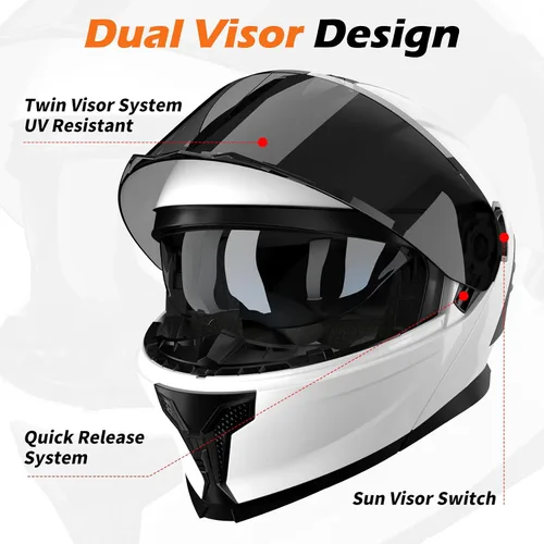 Vista 6 de Casco de motocicleta, casco modular de motocicleta de doble visera abatible de cara completa JR-815, casco de motocicleta aprobado por DOT con 2