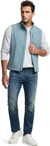 Vista 8 de TSLA - Chaleco Softshell sin mangas para hombre, chaleco cortavientos con cremallera completa, chaleco de senderismo, golf, viajes al aire libre.
