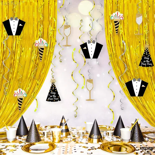 Vista 8 de KatchOn, Remolinos colgantes de Feliz Año Nuevo 2026 – Paquete de 30, NO DIY Suministros para fiesta de Año Nuevo 2026 Decoraciones de Año Nuevo
