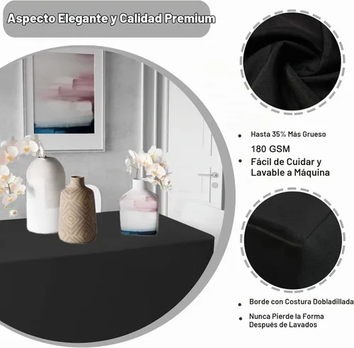 Vista 3 de PLOYMONO Mantel ajustable negro, paquete de 2 manteles para mesa rectangular de 4 pies, (48 x 24 pulgadas), mantel de tela de poliéster para ferias