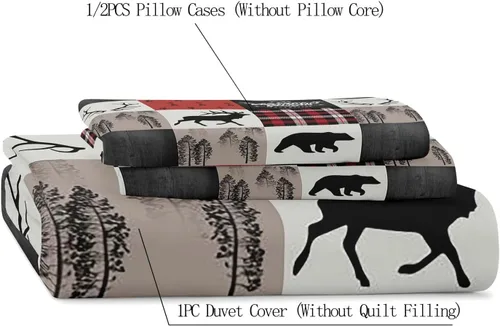 Vista 5 de LUVIVIHOME 2 piezas de funda de edredón de Navidad, juego de ropa de cama individual, ropa de cama rústica de cabaña, colcha de Navidad y Día