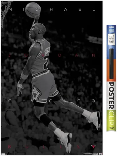 Vista 13 de Trends International Michael Jordan - Póster de pared en blanco y negro, 14.725 x 22.375 pulgadas, versión enmarcada de madera de granero