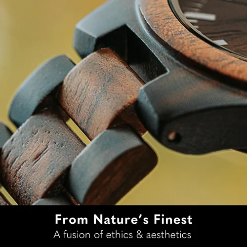 Vista 3 de Reloj Treehut para hombre de madera de ébano y nogal con correa de madera y movimiento de cuarzo analógico
