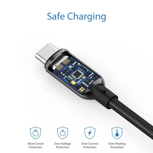 Vista 8 de SOOPII cable USB C de 100 W 0,30 mt, cable USB C a USB C de carga rápida, cable trenzado de nailon con pantalla LED para lPhone 16/15 Pro/15 Plus/15