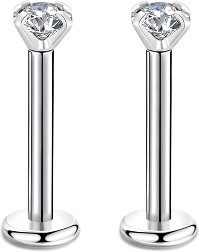Vista 10 de CANDYFANCY Pendientes de 16 g, 2/3/4 mm, con circonia cúbica, triple hélice delantera, para cartílago de la oreja, Tragus, piercing de labio 16
