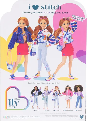 Vista 7 de Disney ILY 4EVER Muñecas de Moda Cabello Rojo Stitch de 11.5" de Alto con 13 Puntos de Articulación, Dos Conjuntos Completos para Mezclar y Combinar
