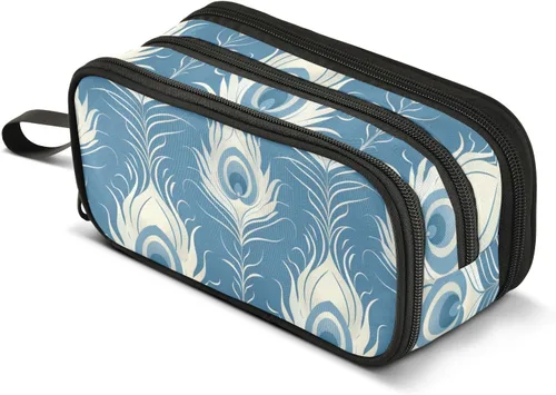 Vista 8 de Nylon Large Zippered Pencil Bag Retro Peacock Turquoise Design Large Capacity Big Pencil Case With Zipper Stationery for Office Man estuche