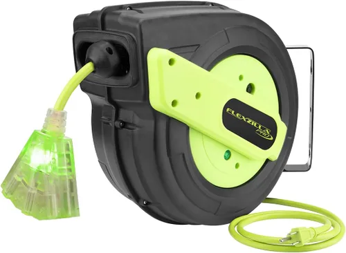 Vista 11 de Flexzilla Extensión retráctil 16/3 AWG 25' carrete de cable eléctrico, ZillaGreen, FZ8160253