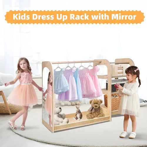 Vista 6 de homegroove Almacenamiento de disfraces para niños con espejo, armario de 31.5 pulgadas para niños con estante de almacenamiento para niñas y niños
