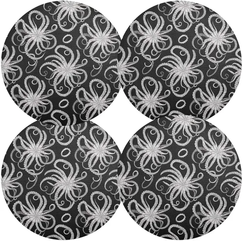 Vista 2 de White Gray Octopus Black Round Placemat, Non Slip Dinner Placemats Washable for Kitchen Table (one Sizex1)