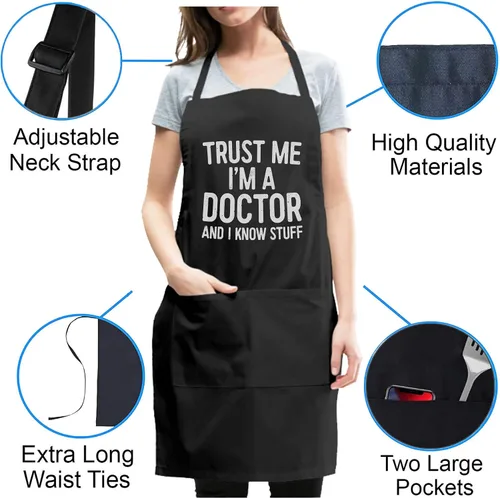 Vista 3 de Delantal de cocina Doctors – Talla única – Trust Me I'm A Doctor And I Know Stuff delantales negros negros para hombres mujeres decoración