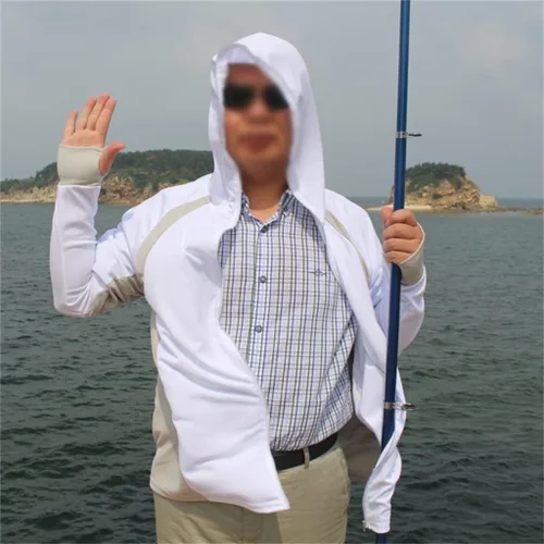 Vista 5 de ygqzm - Camisa de pesca transpirable con protector solar para hombre, de secado rápido, manga larga, con capucha, ropa de secado rápido para hombres