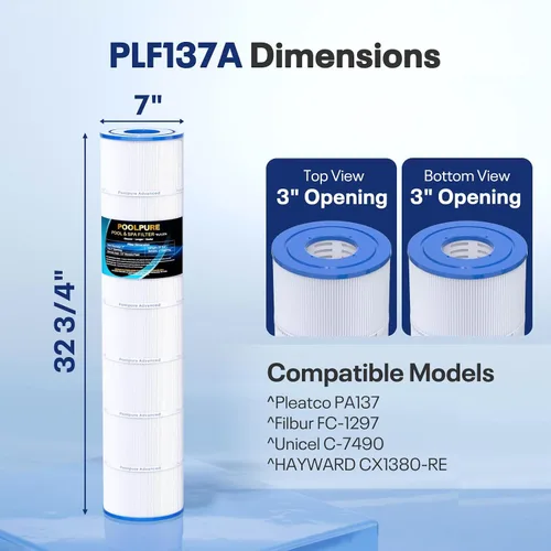 Vista 2 de POOLPURE El filtro de piscina PLF137A reemplaza a PA137, Unicel C-7490, Filbur FC-1297, FC-6455, Hayward CX1380-RE, C-5500, C5520, SD-00368