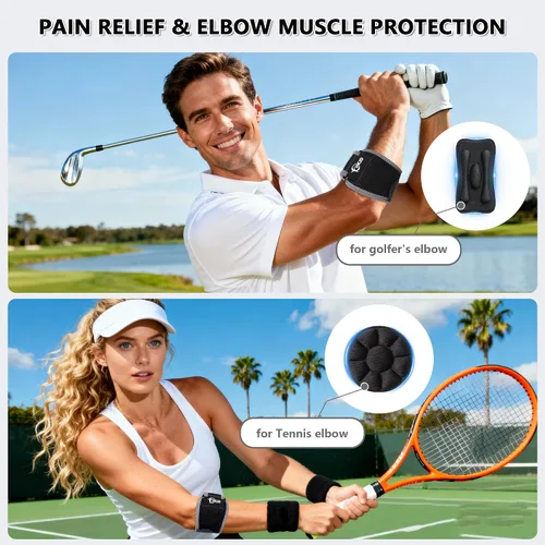 Vista 3 de Codera de codo de tenis para hombres y mujeres, codera de codo para tendinitis y codo de golfistas, codera de codo ajustable para hombres con 2