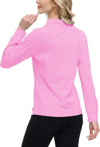Vista 50 de JINSHI Polo de golf para mujer, de manga larga, con cremallera, deportiva, de secado rápido, atlética, casual, ajustada