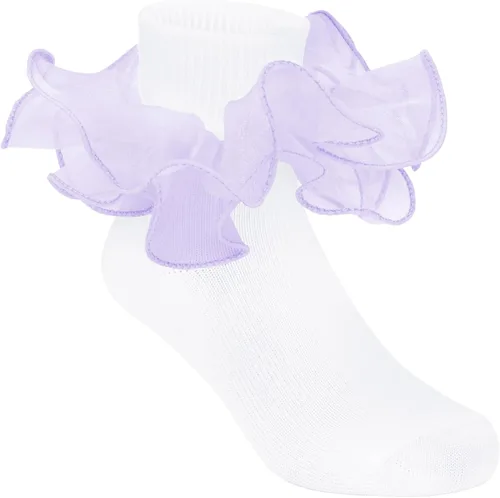 Vista 2 de Zando Calcetines grandes con volantes para niñas, calcetines de vestir con doble encaje, bonitos calcetines de encaje para niños pequeños y niños