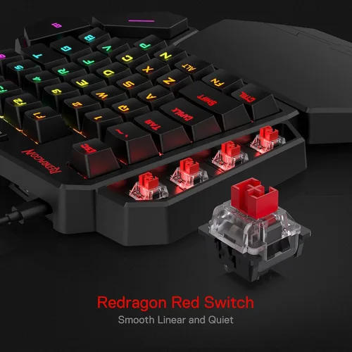 Vista 4 de Redragon Paquete de teclado con una sola mano K585 y mouse inalámbrico para juegos M656 Gainer