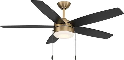 Vista 7 de MINKA-AIRE Ventilador de techo LED de 52 pulgadas con 5 aspas, latón cepillado y aspas de acabado blanco alabastro con vidrio blanco esmerilado