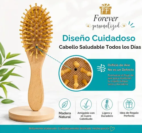 Vista 7 de Juego de cepillos para bebé Cepillo de madera personalizado Esenciales para niña recién nacida 3 piezas