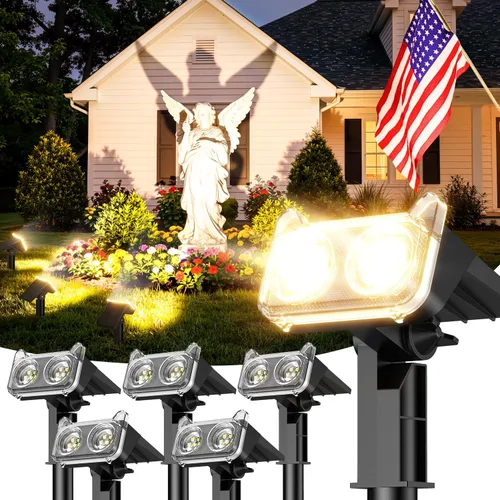 Vista 17 de LETMY Solar Lights Outdoor Waterproof IP65, 4 Pack Solar Spot Lights Outdoor with 2 Big LEDs, 2-in-1 Wall Lights & 8 Modes Solar Landscape