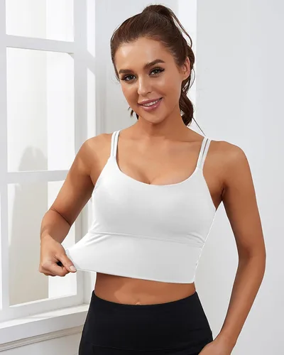 Vista 4 de Jolefille Brasier deportivo con tirantes para mujer, parte superior de entrenamiento con espalda abierta, tirantes cruzados, camiseta atlética